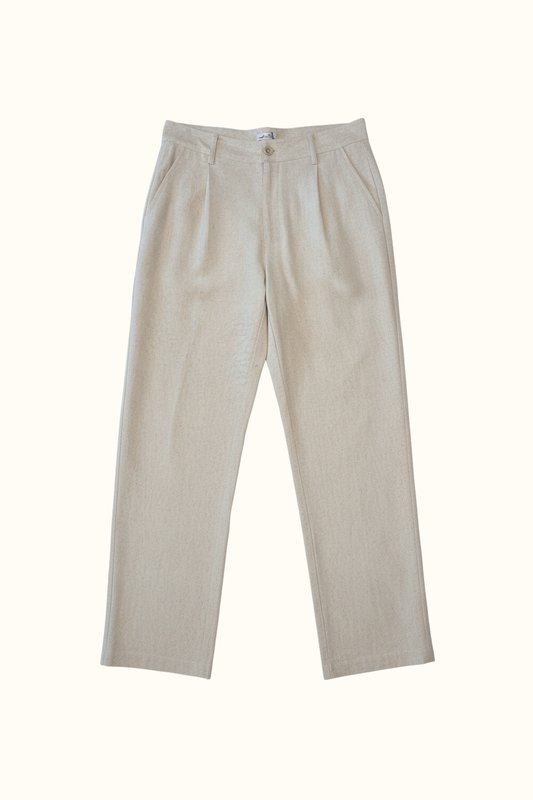 Pantalón de Lino Pinzas Beige