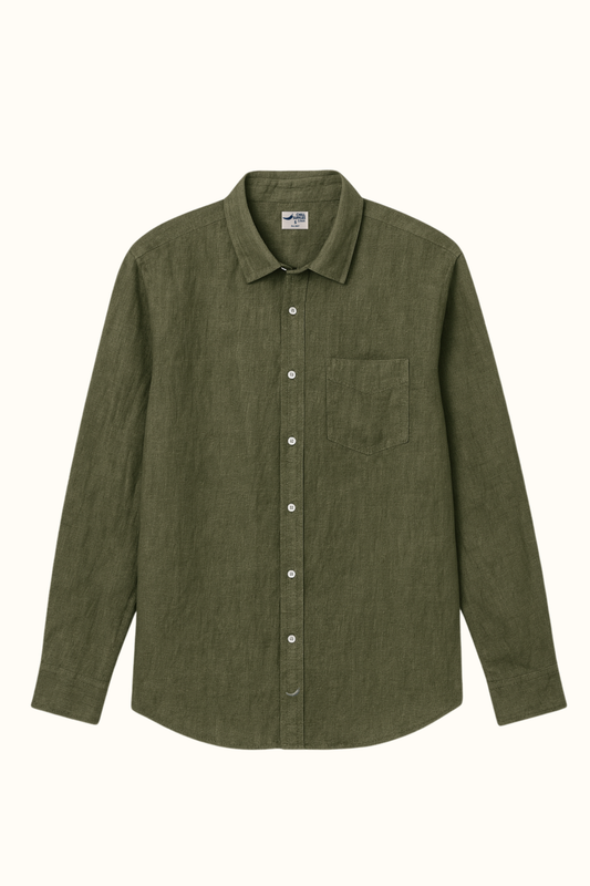 Camisa Lino Niza Clásica Verde Olivo