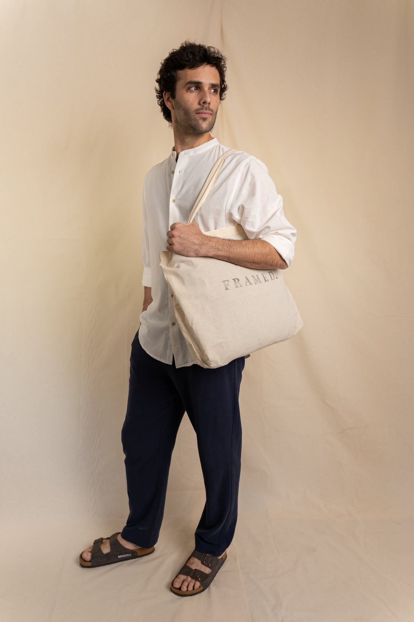 Camisa Lino Niza Cuello Mao Blanca