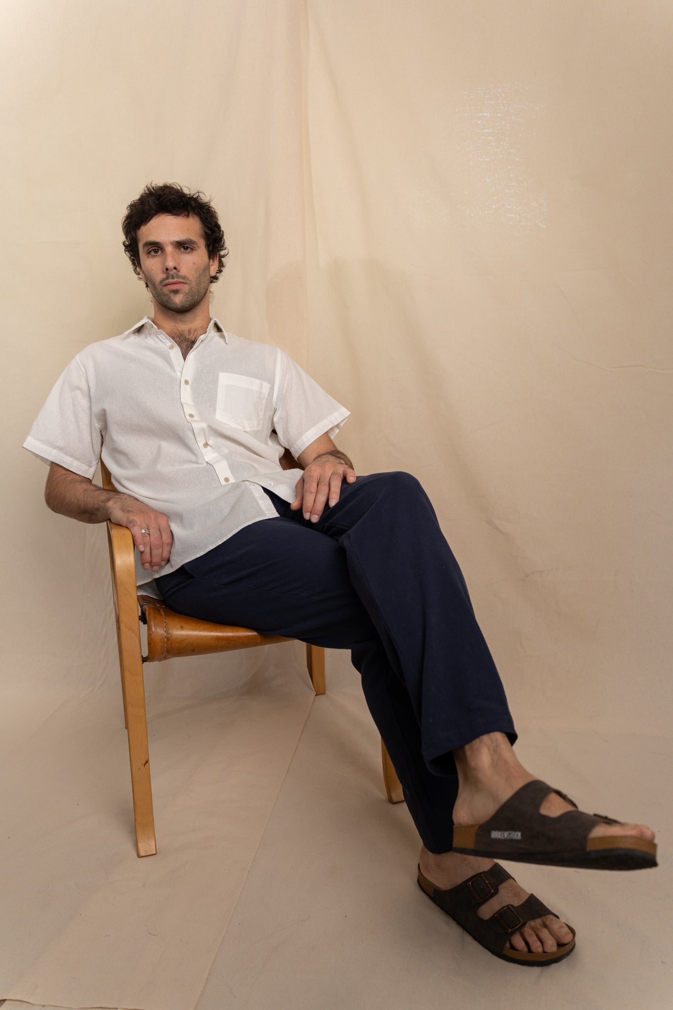 Camisa Lino Niza Manga Corta Blanca