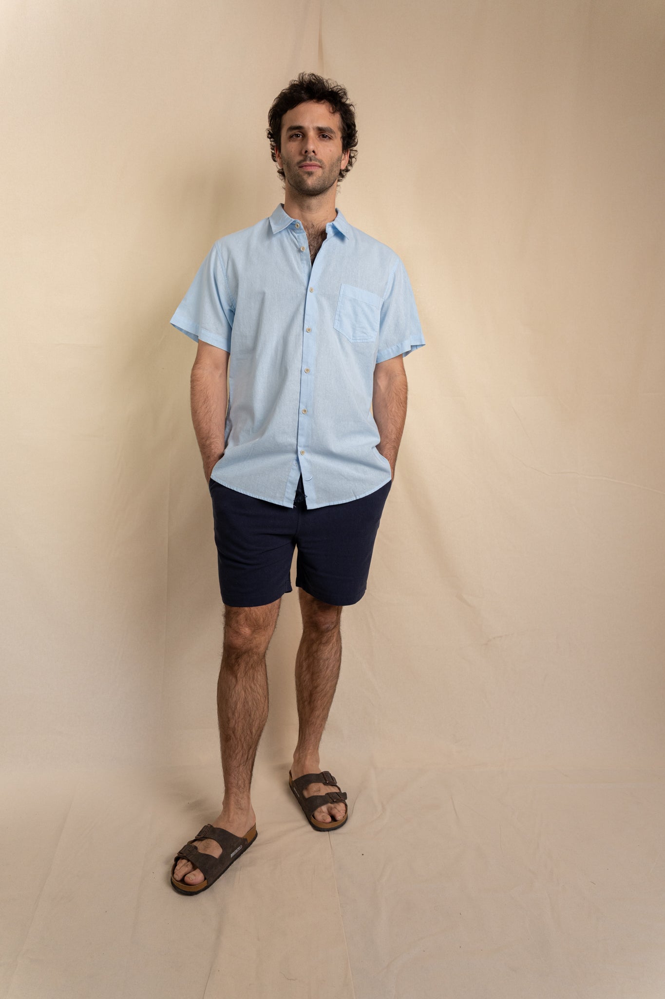 Camisa Lino Niza Manga Corta Celeste