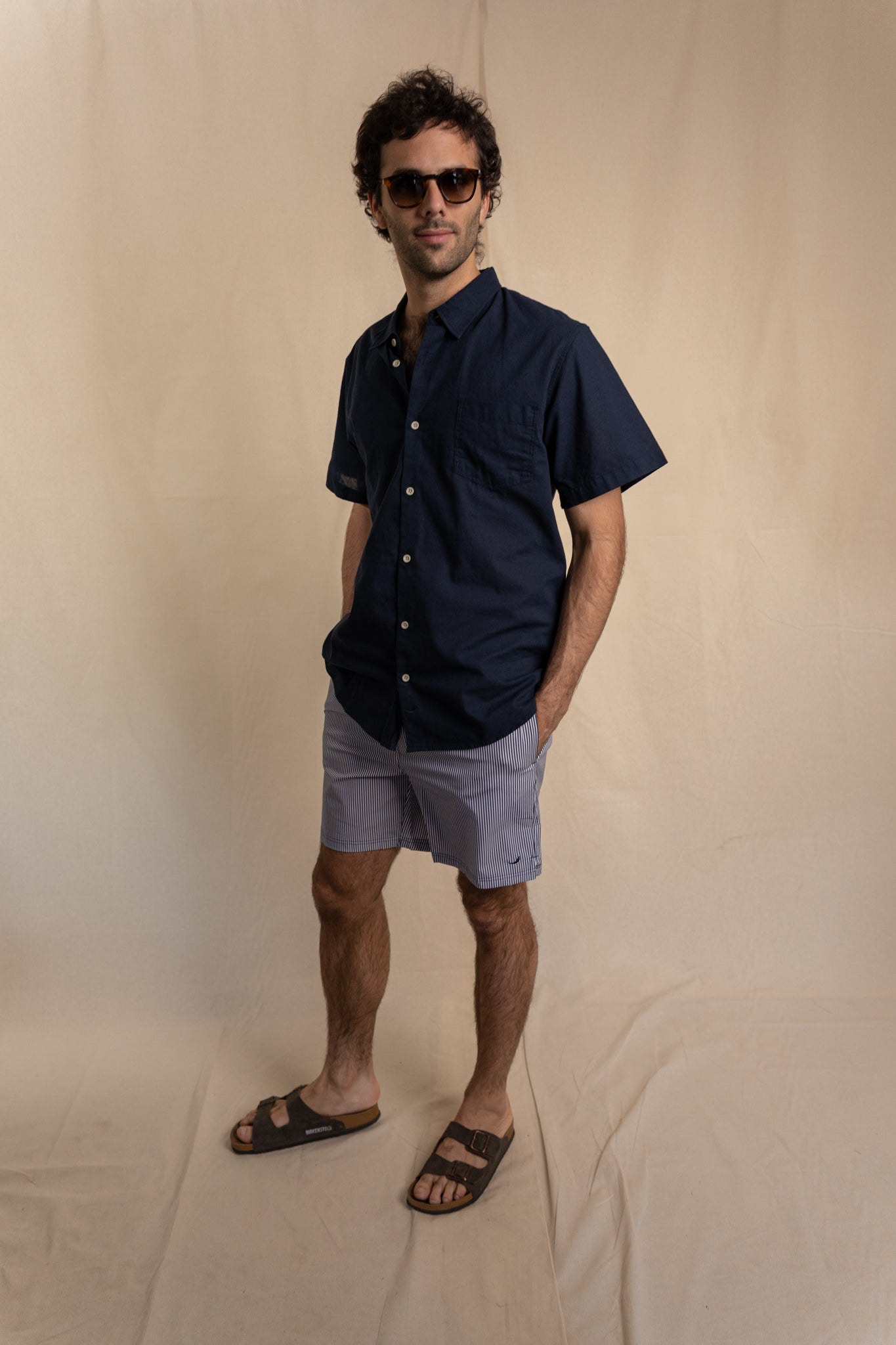 Camisa Lino Niza Manga Corta Navy