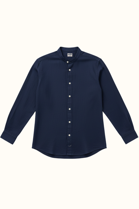 Camisa Lino Niza Cuello Mao Navy