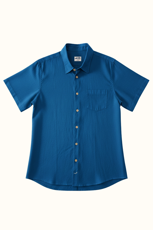 Camisa Lino Niza Manga Corta Azul Cobalto