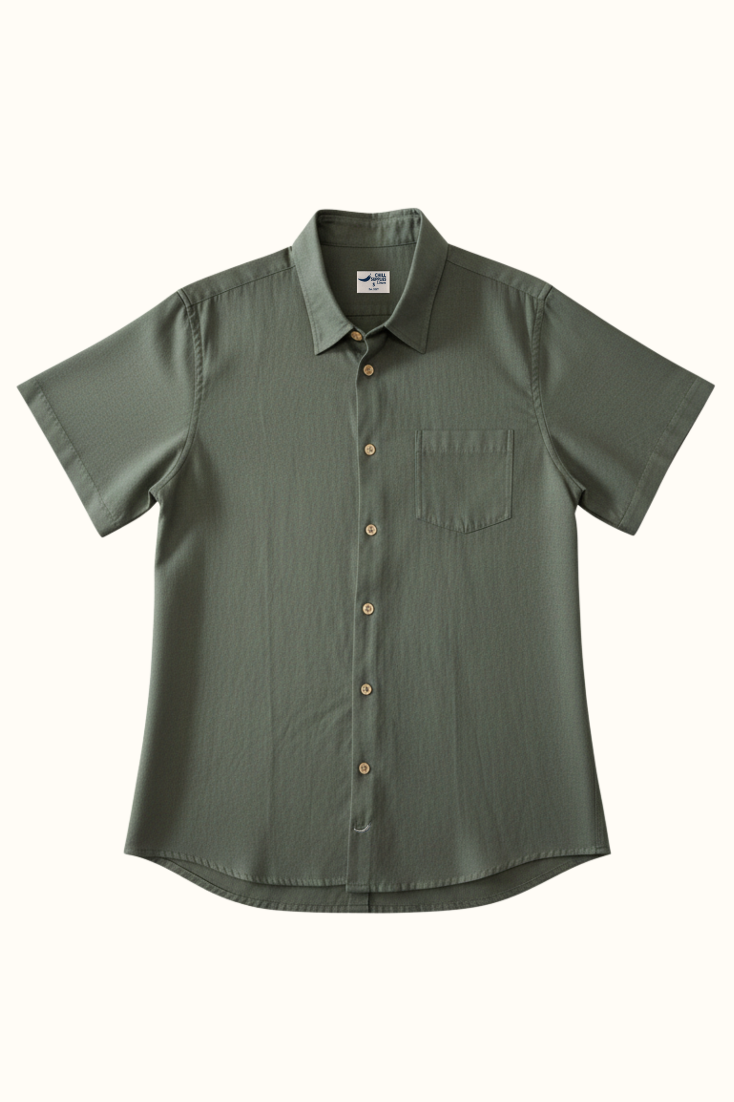 Camisa Lino Niza Manga Corta Verde Olivo