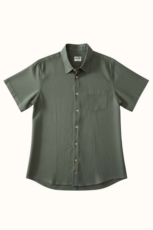 Camisa Lino Niza Manga Corta Verde Olivo