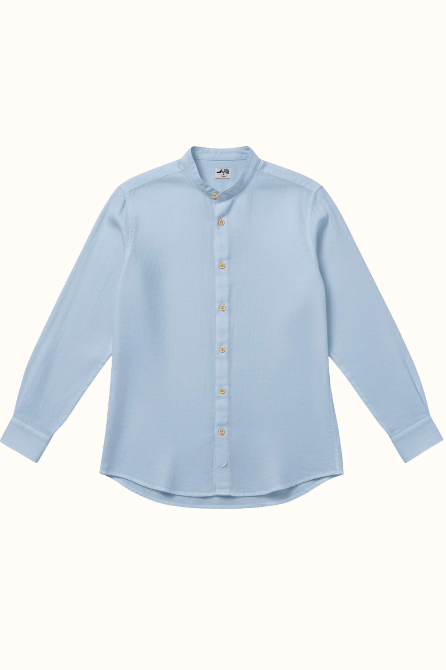 Camisa Lino Niza Cuello Mao Celeste