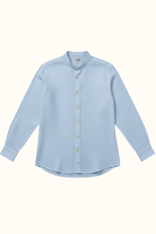 Camisa Lino Niza Cuello Mao Celeste
