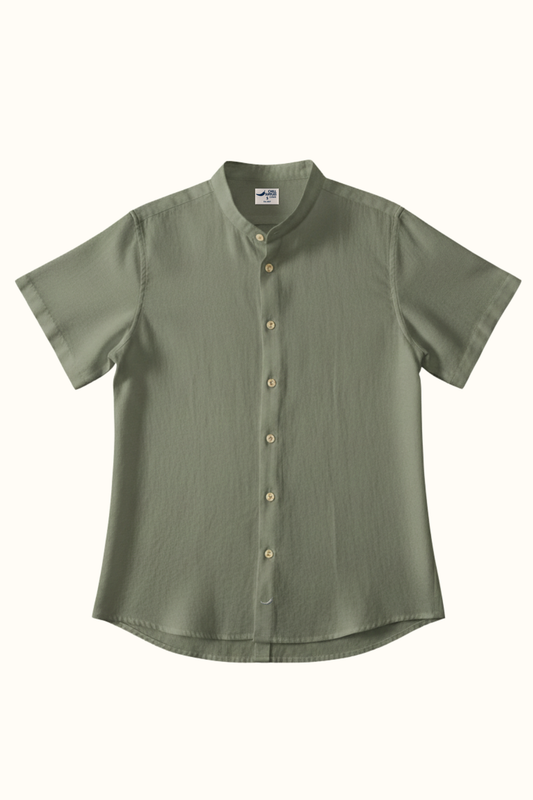 Camisa Lino Niza Mao M. Corta Verde Olivo