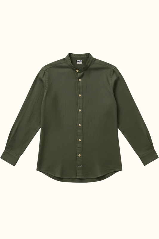 Camisa Lino Niza Cuello Mao Verde Olivo