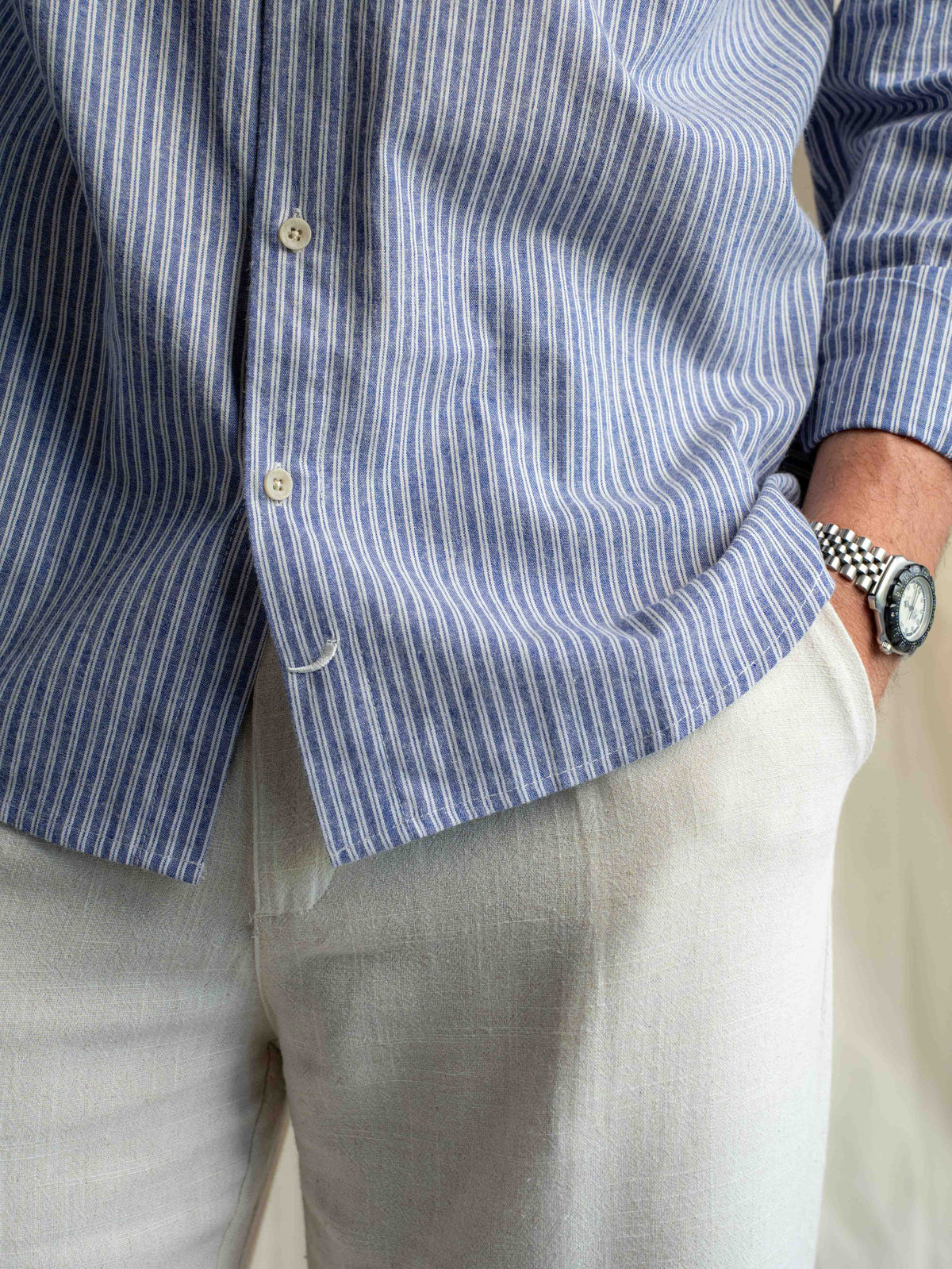 Camisa Lino Rapallo Rayas Azul