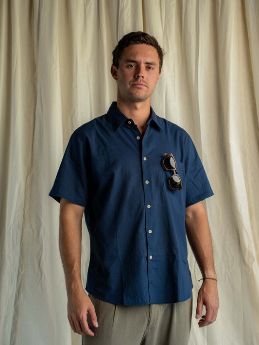 Camisa Lino Rapallo Manga Corta Navy