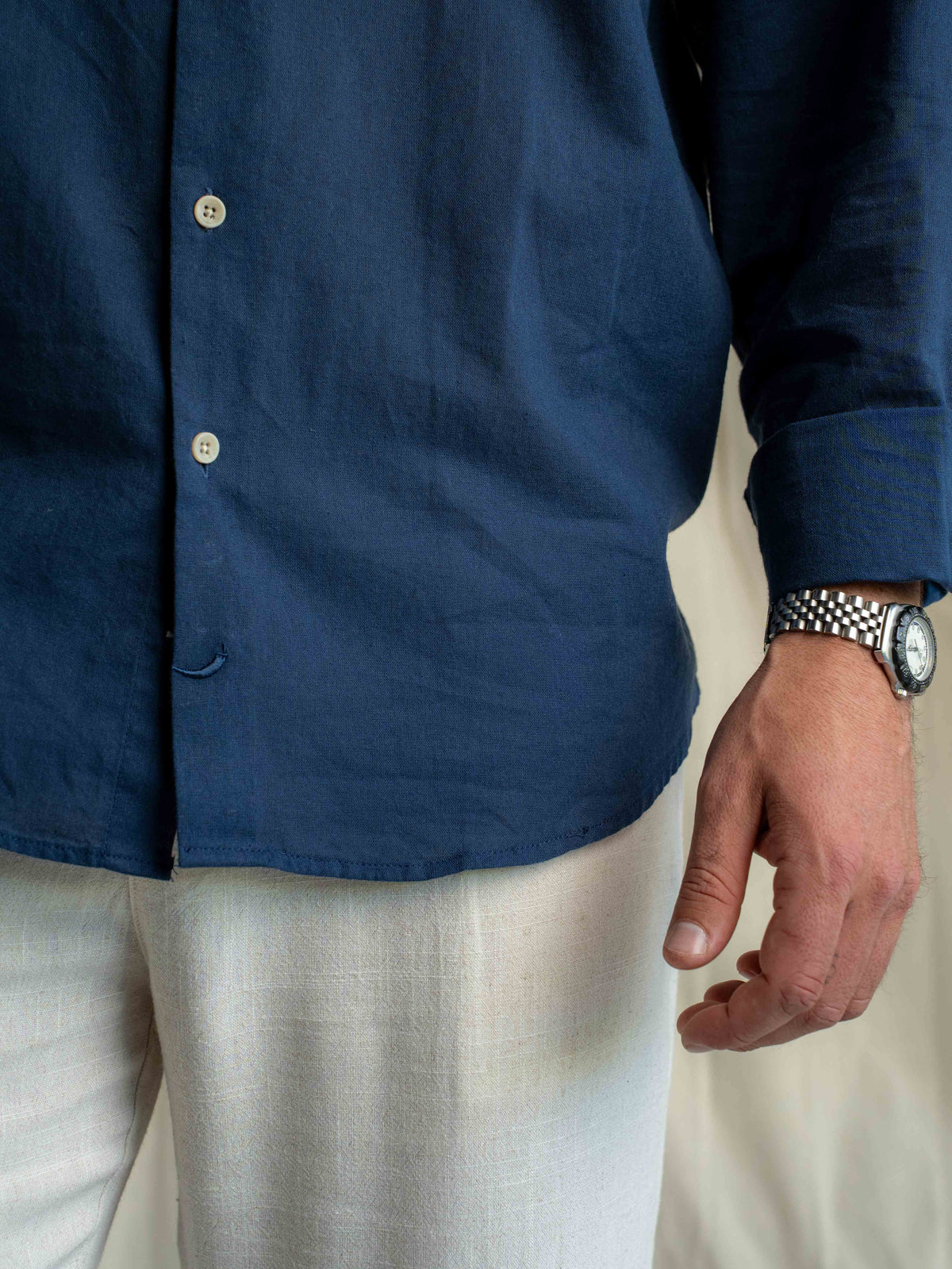 Camisa Lino Rapallo Cuello Mao Navy