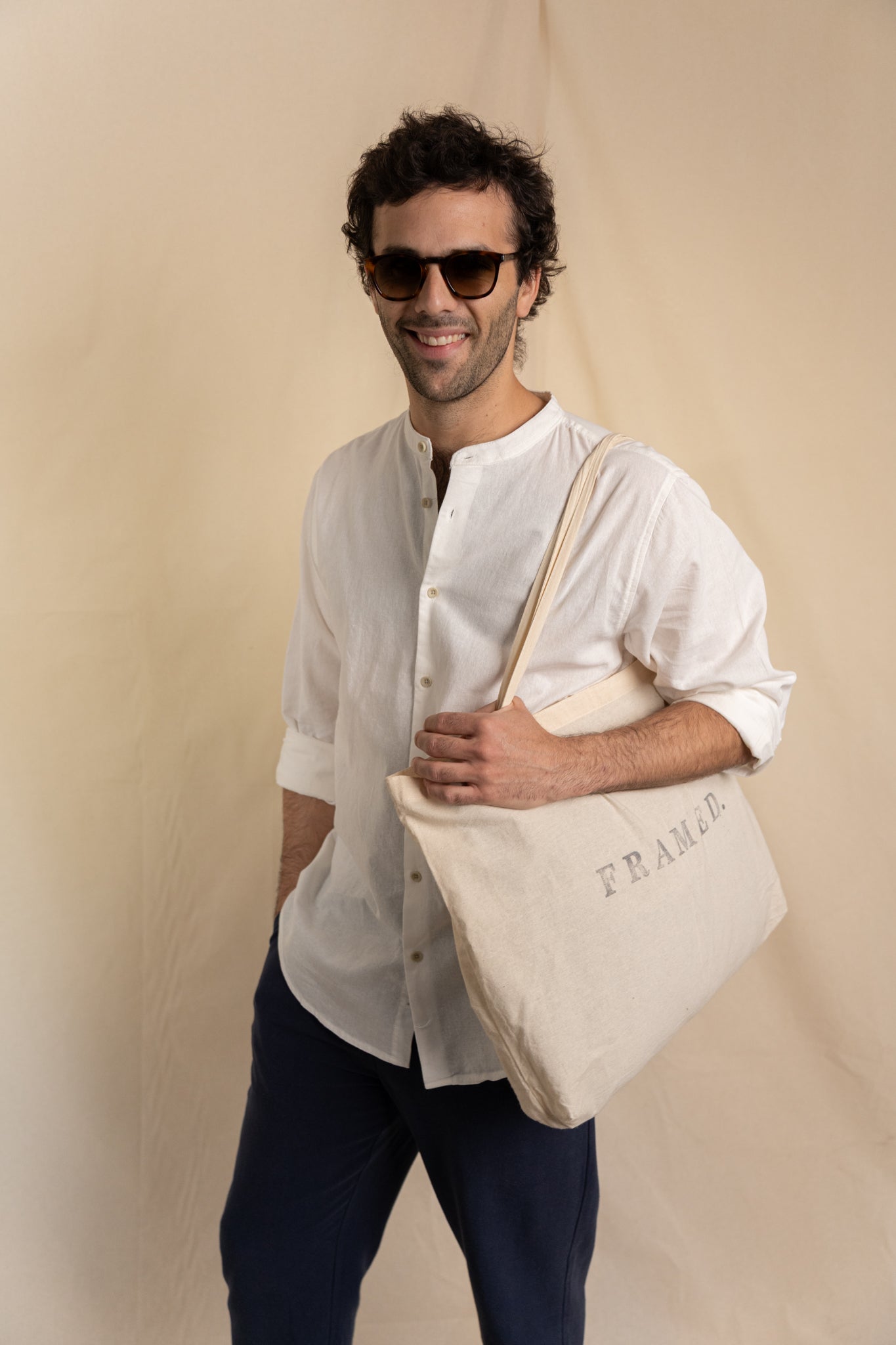 Camisa Lino Niza Cuello Mao Blanca