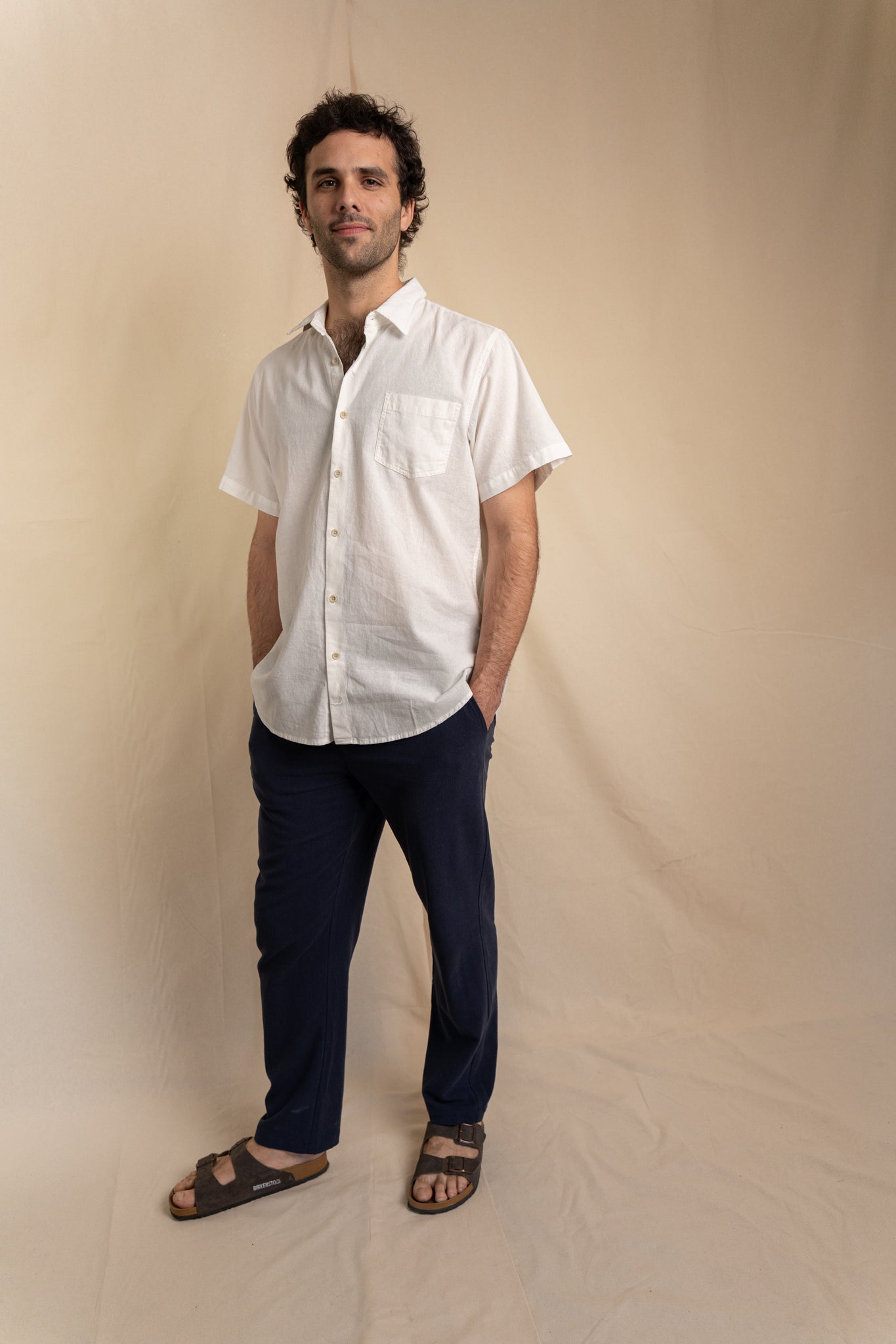 Camisa Lino Niza Manga Corta Blanca