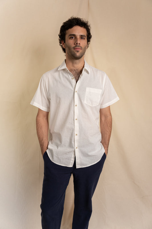 Camisa Lino Niza Manga Corta Blanca