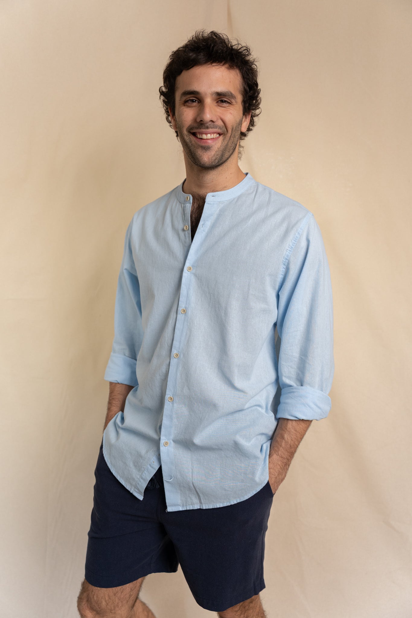 Shorts de Lino Azul Marino