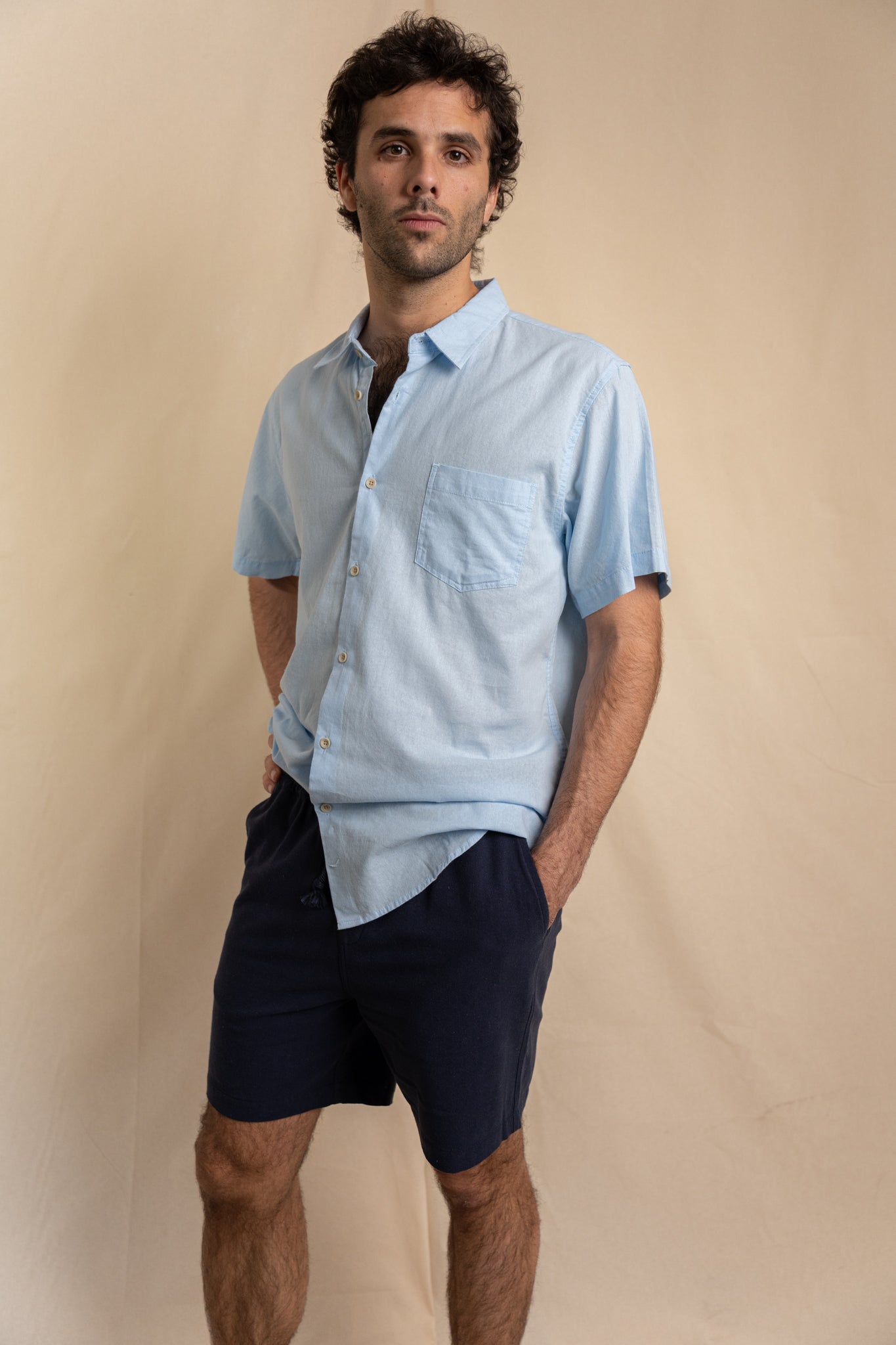 Shorts de Lino Azul Marino