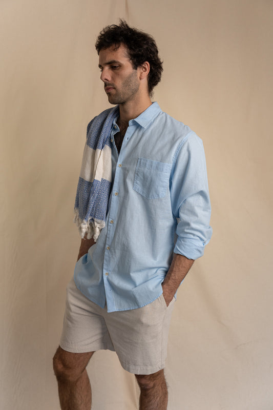 Camisa Lino Niza Clásica Celeste
