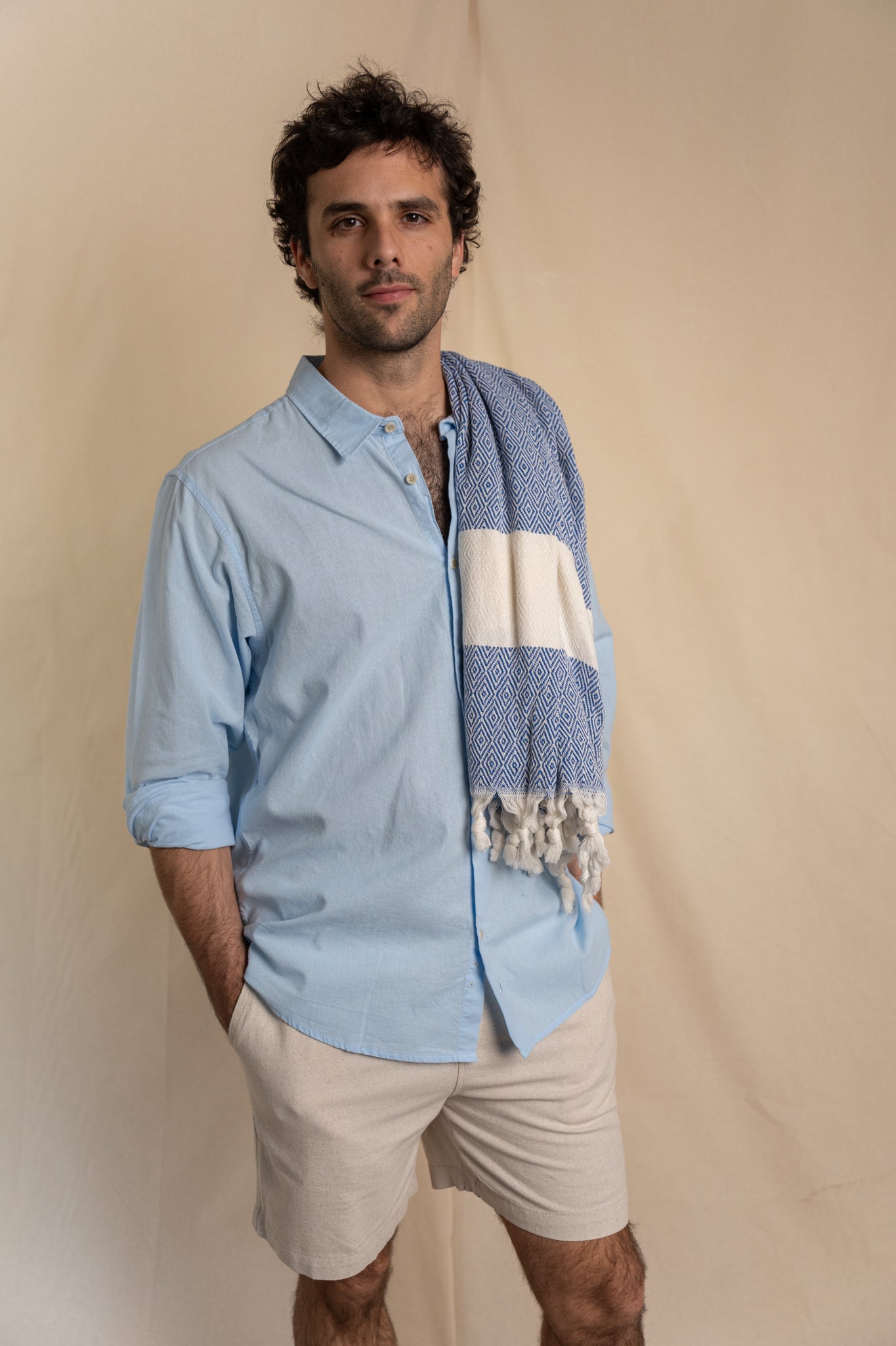 Camisa Lino Niza Clásica Celeste