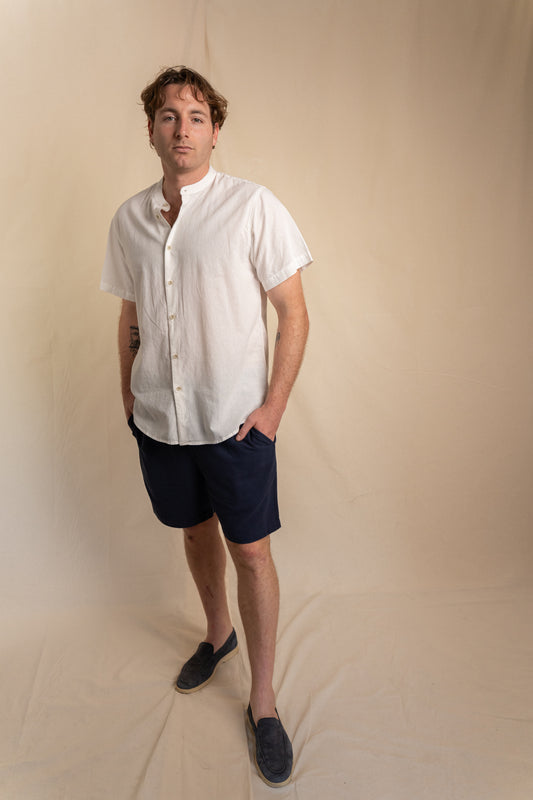 Camisa Lino Niza Mao M. Corta Blanca