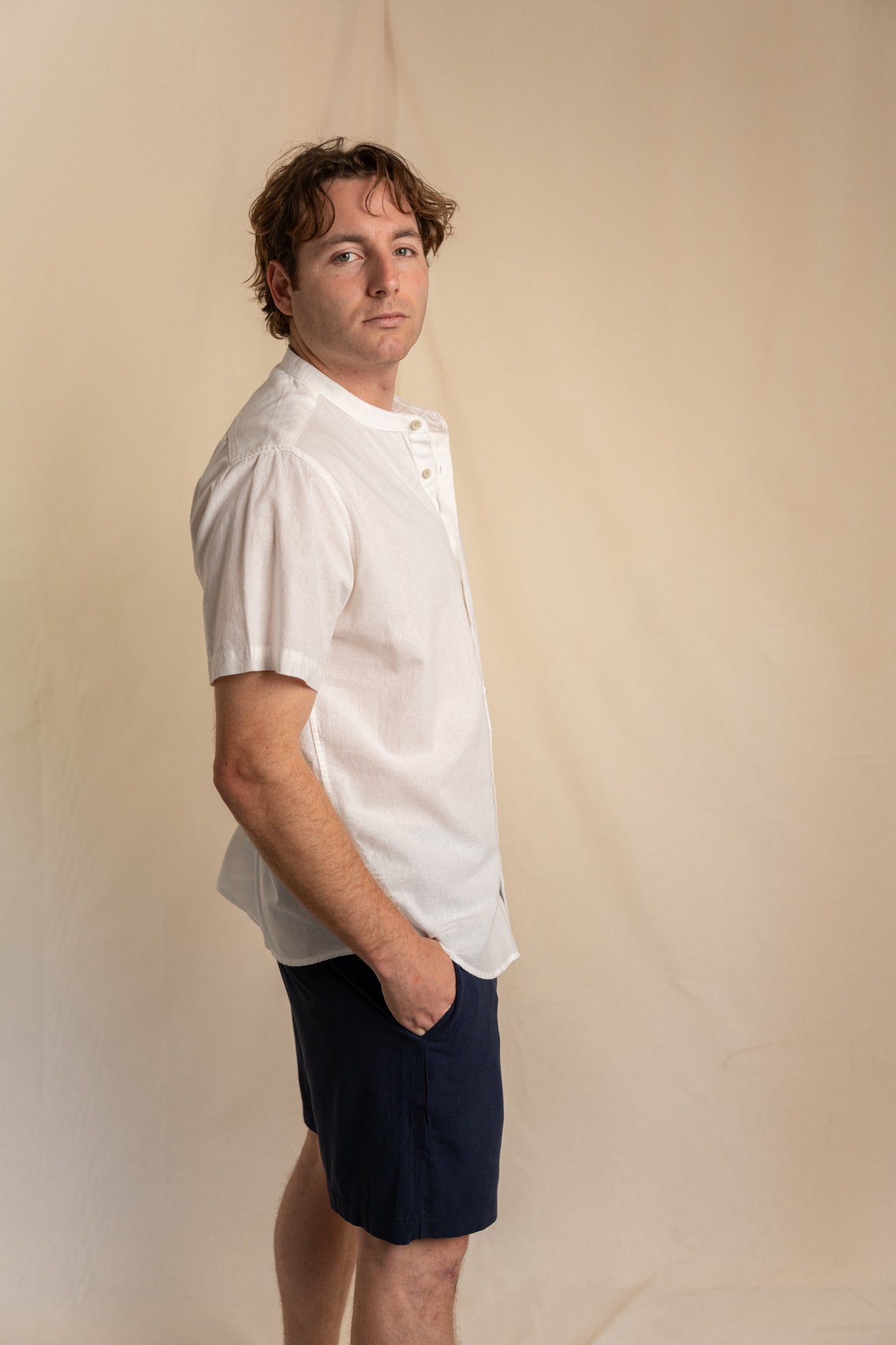 Camisa Lino Niza Mao M. Corta Blanca