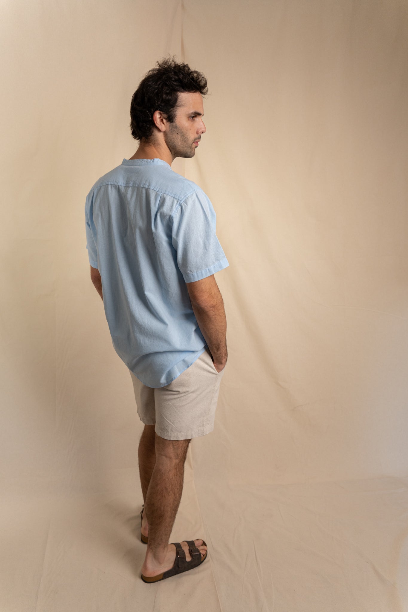 Camisa Lino Niza Manga Corta Celeste