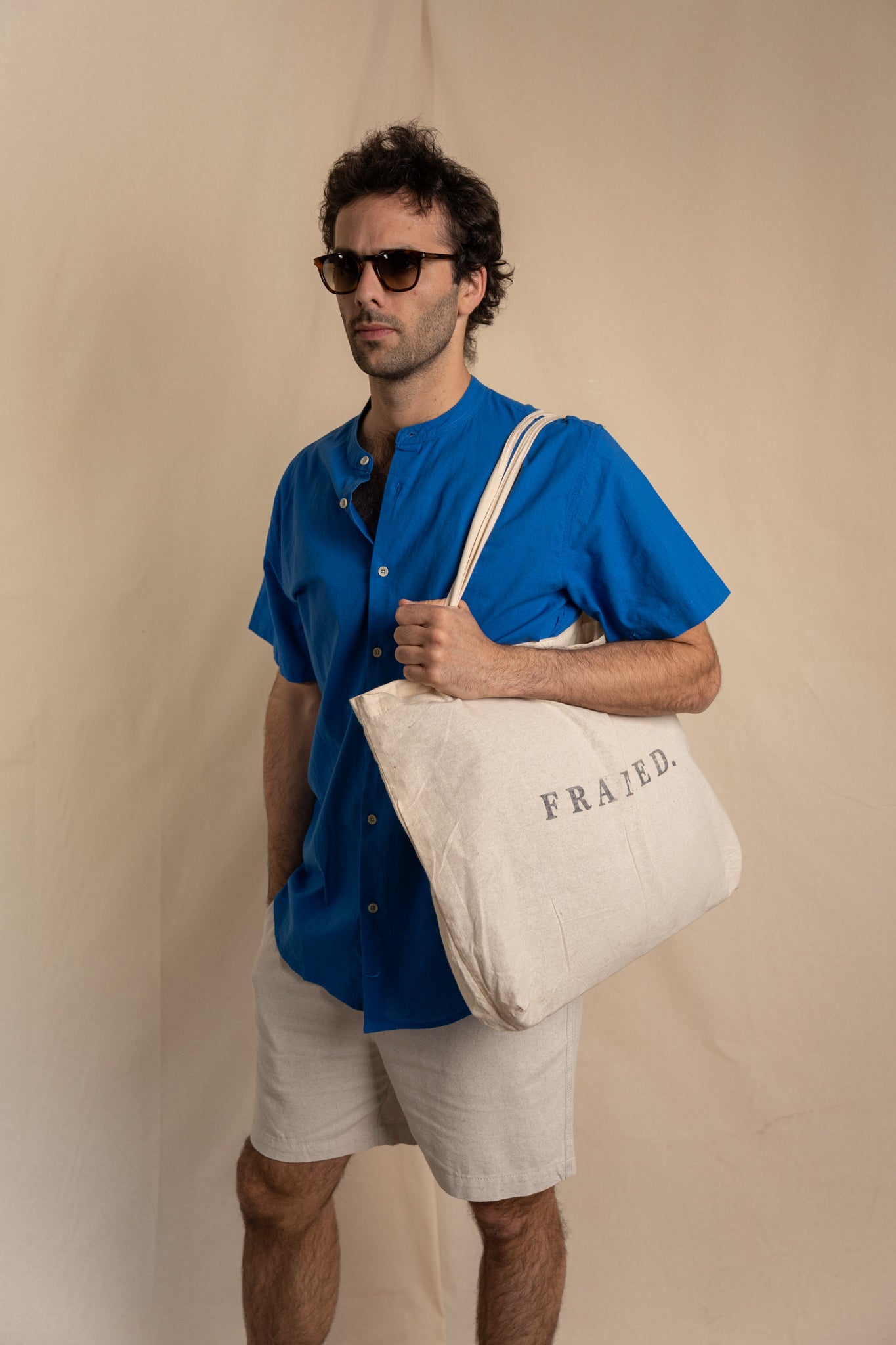 Camisa Lino Niza Mao M. Corta Azul Cobalto