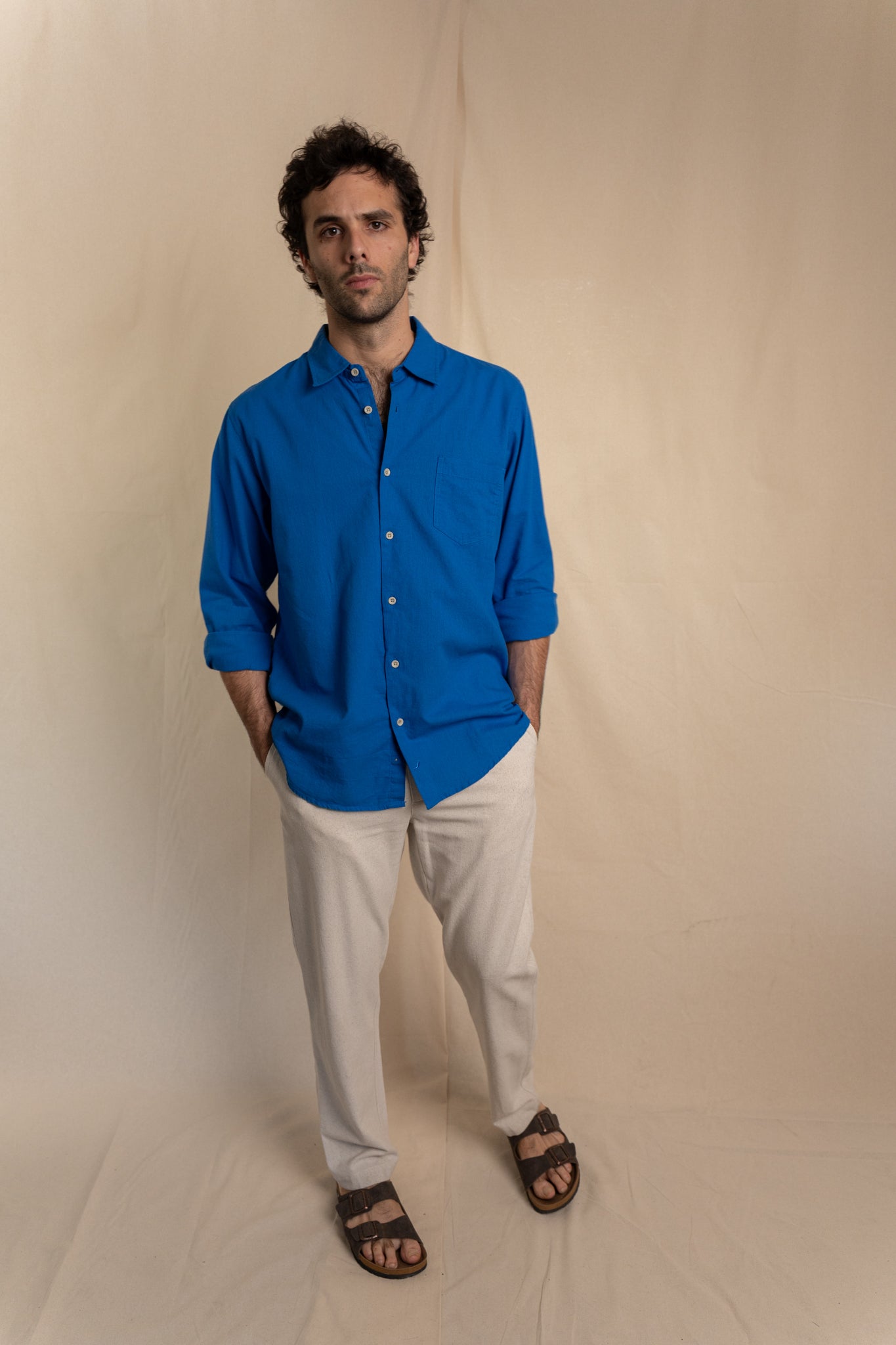 Camisa Lino Niza Clásica Azul Cobalto