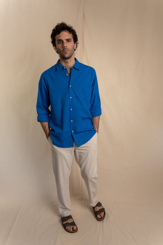 Camisa Lino Niza Clásica Azul Cobalto