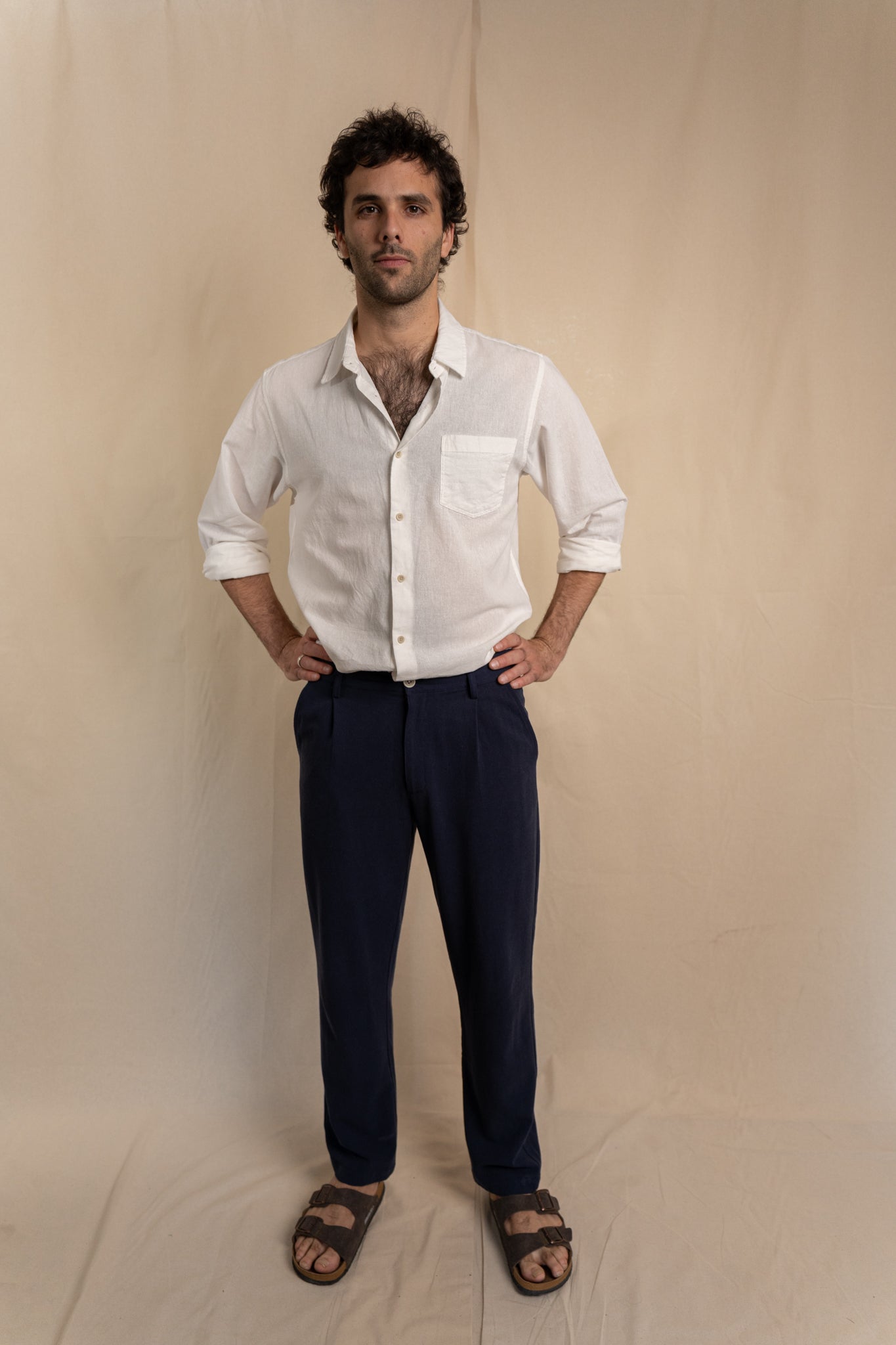 Pantalón de Lino Pinzas Navy