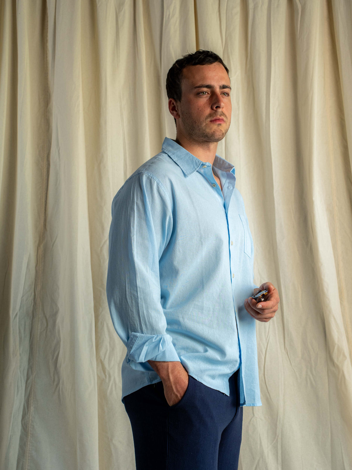 Camisa Lino Rapallo Clásica Celeste