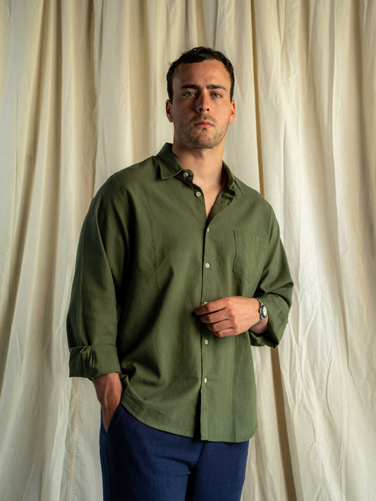 Camisa Lino Rapallo Clásica Verde Olivo