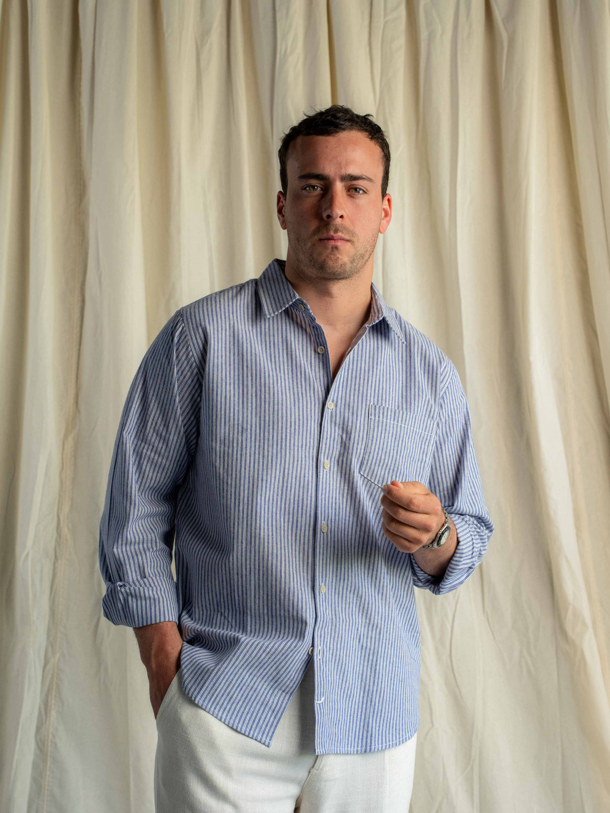 Camisa Lino Rapallo Rayas Azul