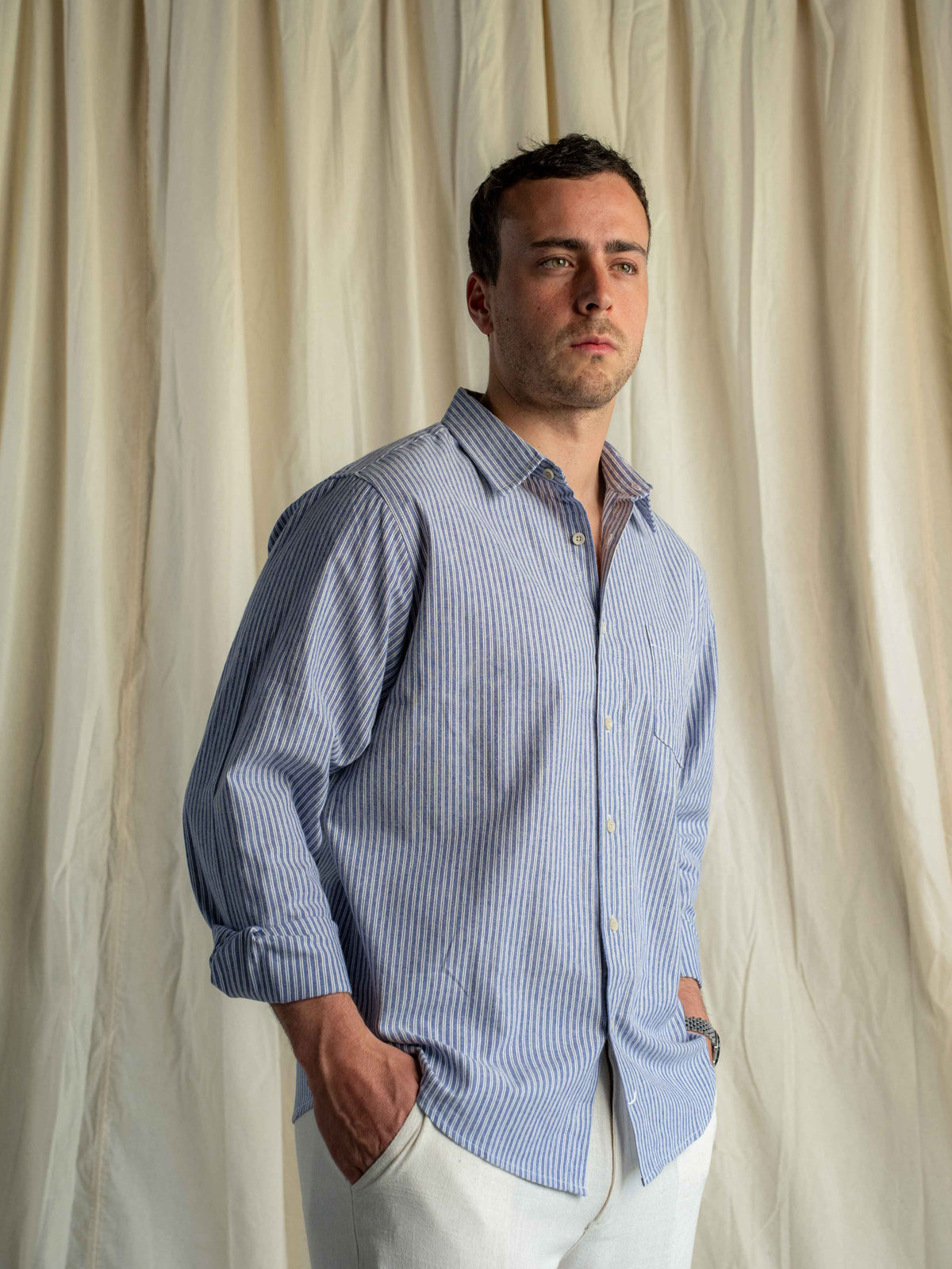 Camisa Lino Rapallo Rayas Azul