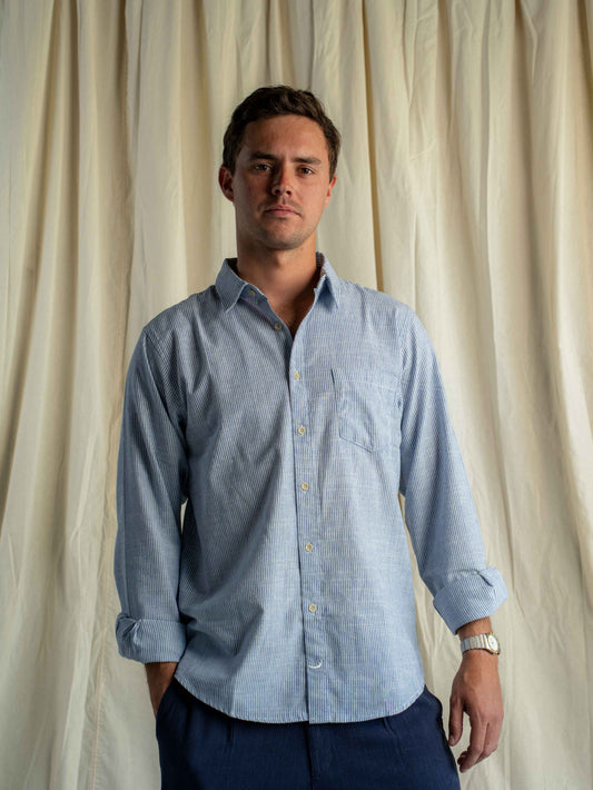 Camisa Lino Rapallo Rayas Celeste