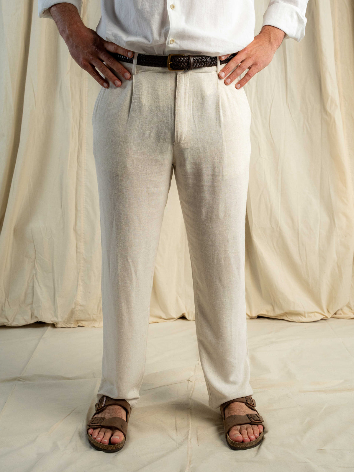 Pantalón Lino Pinzas Beige