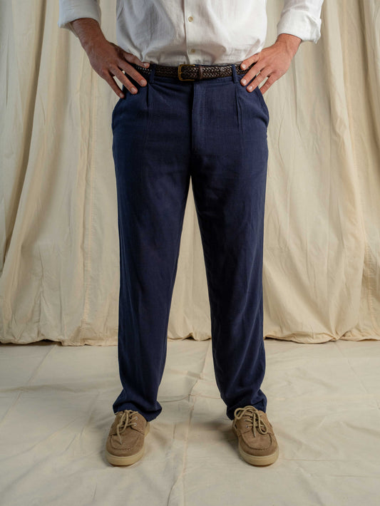 Pantalón Lino Pinzas Navy